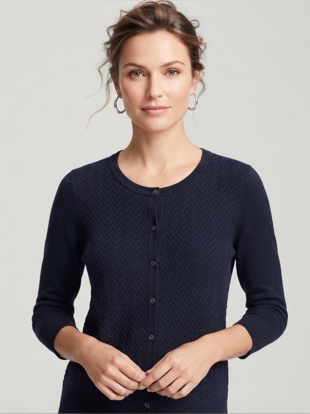 Talbots Navy Blue Textured Knit Cardigan Size M